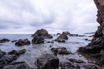 Beautiful seascape,wave and rock at seashore.