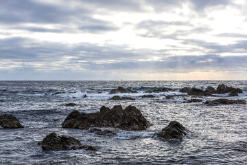 Beautiful seascape,wave and rock at seashore.