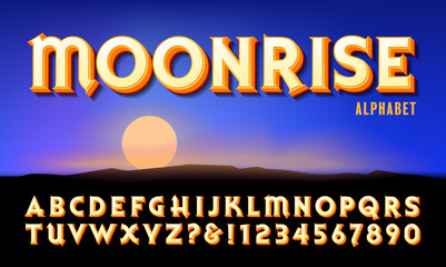 Moonrise Font, a Vector Alphabet with An Outdoor Moonrise Scene. © Mysterylab