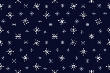 falling snowflakes on a blue background, christmas seamless pattern, winter wallpaper, vector illustration linear art design