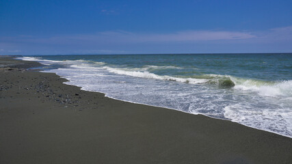 海, 海岸, 波, 浜, 砂, 水, 白波, 空, 青