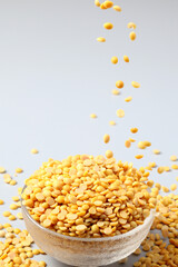 Soy bean splash from cup or glass isolated on white background, Stop motion, food and drink object design