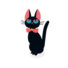 vector illustration of black fur cat animal black fur cat sticker isolated white background