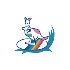 Vector illustration of kangaroo playing surfing kangaroo logo playing surfing kangaroo mascot playing surfing