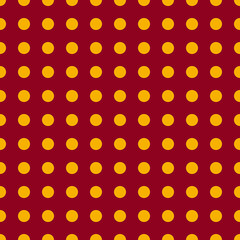 Yellow Dots on Red background. Seamless design pattern. Vector illustration pattern for fabric, textile, gift wrapping, background, wallpaper, bullet journal, scrapbooking 