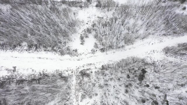 desolate winter road from above