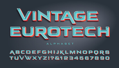 Fototapeta na wymiar A Wide Vintage Style Eurotech Alphabet with Colored 3d Effects.