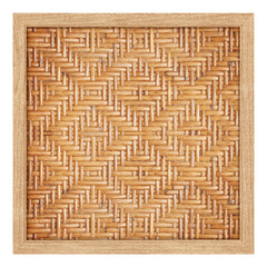 Old wicker in wooden frame texture isolated on white background