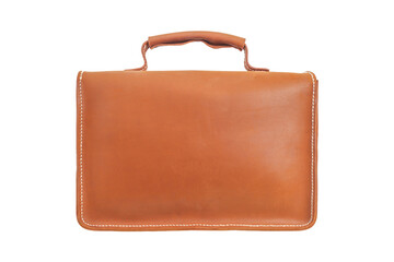 brown leather bag with handle handmade isolated on white with clipping path included