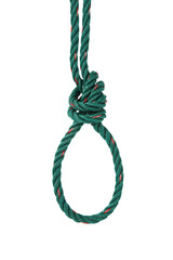 Green rope tied the knot isolated on white with clipping path