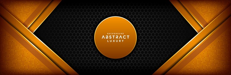 Abstract 3d black technology background overlap layers on dark space with orange light effect decoration