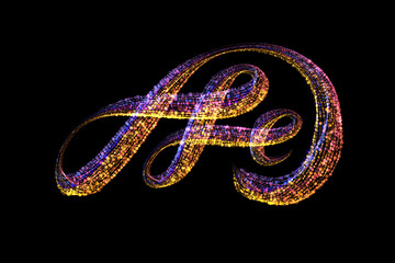 Abstract monogram decoration with letter E for your text or design. Made of bright multi-colored glowing particles