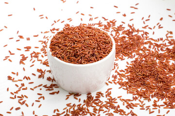 Close-up of red brown rice still life