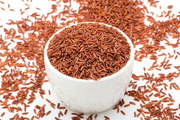 Close-up of red brown rice still life