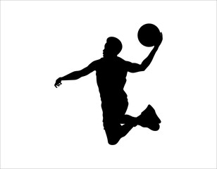 Fototapeta na wymiar Silhouette of a basketball player. Background and text on a separate layer, color can be changed in one click