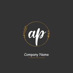 A P AP Initial handwriting and signature logo design with circle. Beautiful design handwritten logo for fashion, team, wedding, luxury logo.