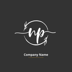 N P NP Initial handwriting and signature logo design with circle. Beautiful design handwritten logo for fashion, team, wedding, luxury logo.