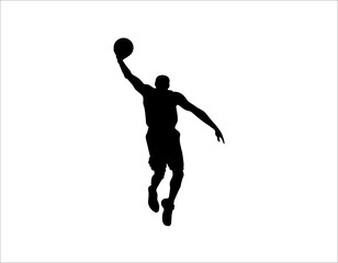 Fototapeta na wymiar Silhouette of a basketball player. Background and text on a separate layer, color can be changed in one click