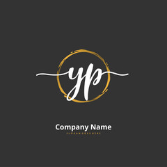 Y P YP Initial handwriting and signature logo design with circle. Beautiful design handwritten logo for fashion, team, wedding, luxury logo.