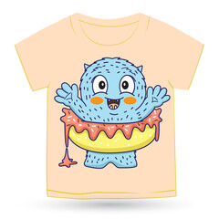 Cute monster donut cartoon for t shirt