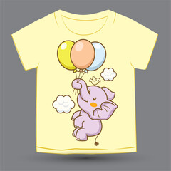 Cute elephant with balloon hand drawn for t shirt