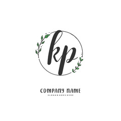 K P KP Initial handwriting and signature logo design with circle. Beautiful design handwritten logo for fashion, team, wedding, luxury logo.