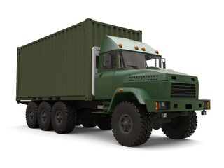 Military truck isolated on white background. Russian military equipment. 3d rendering.
