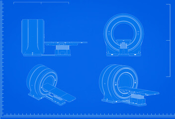 mri scanner machine blueprint - obrazy, fototapety, plakaty