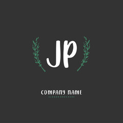 J P JP Initial handwriting and signature logo design with circle. Beautiful design handwritten logo for fashion, team, wedding, luxury logo.