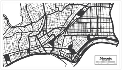 Maceio Brazil City Map in Black and White Color in Retro Style. Outline Map.