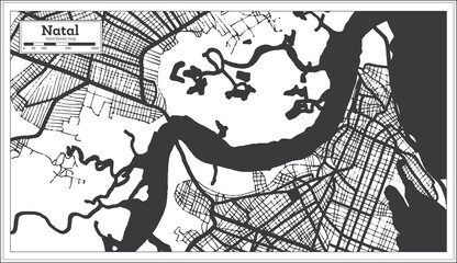 Natal Brazil City Map in Black and White Color in Retro Style. Outline Map.