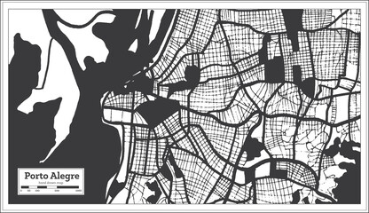 Porto Alegre Brazil City Map in Black and White Color in Retro Style. Outline Map.