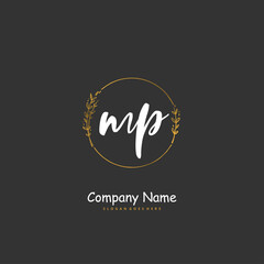 M P MP Initial handwriting and signature logo design with circle. Beautiful design handwritten logo for fashion, team, wedding, luxury logo.