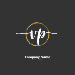 V P VP Initial handwriting and signature logo design with circle. Beautiful design handwritten logo for fashion, team, wedding, luxury logo.