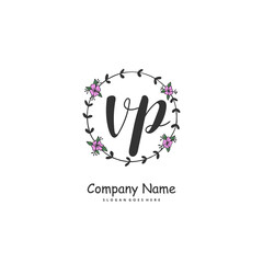V P VP Initial handwriting and signature logo design with circle. Beautiful design handwritten logo for fashion, team, wedding, luxury logo.