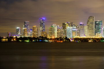 Miami, Florida, USA downtown cityscape. Miami city night.