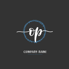 O P OP Initial handwriting and signature logo design with circle. Beautiful design handwritten logo for fashion, team, wedding, luxury logo.