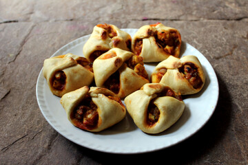 a fresh healthy eatable food put in a white plate on stone background