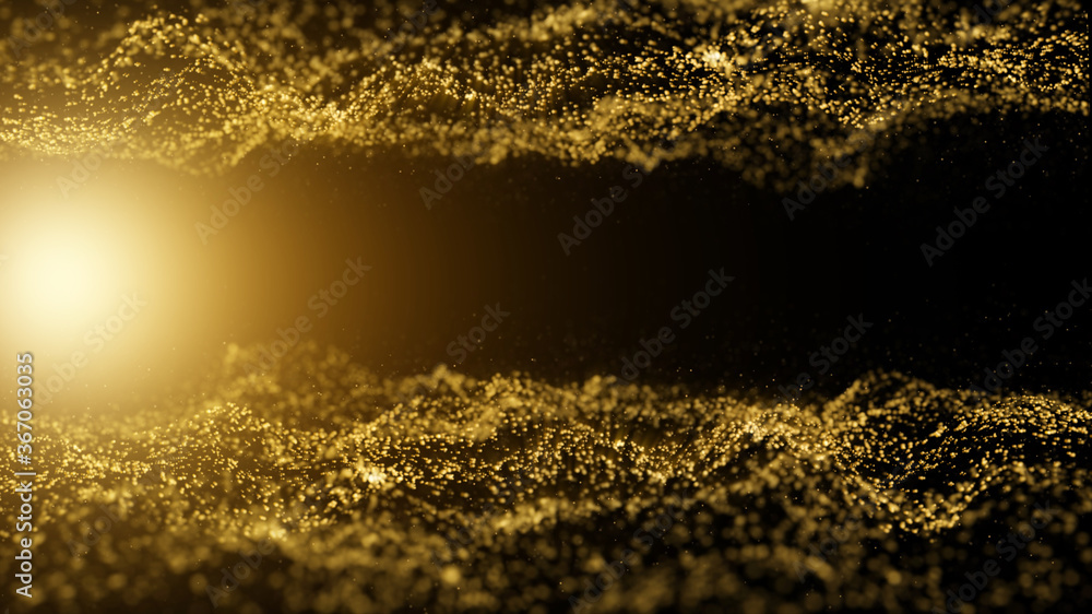 Poster particle background sparkling gold has a bright shine sparkling, beautiful, glowing brightness of ab