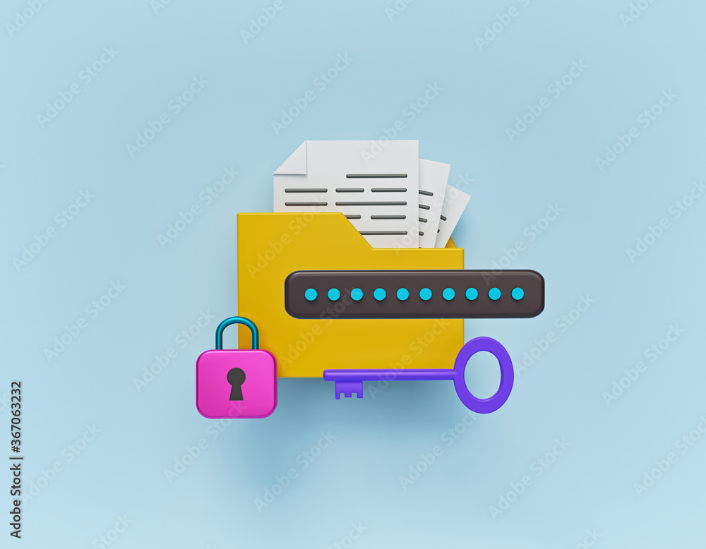 Poster folder file data protection and safe confidential information concept. minimal design. 3d rendering
