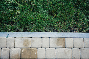 Perspective View Monotone Gray Brick Stone Pavement on The Ground for Street Road. Sidewalk,...