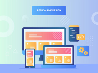 Responsive design UI on screen device computer laptop smartphone with flat style