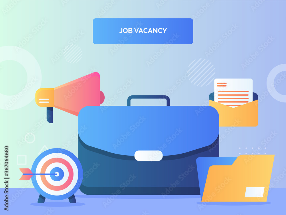 Poster executive suitcase background of goal target file folder open mail megaphone job vacancy concept wit
