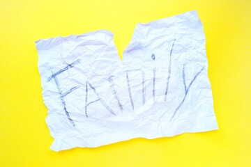 The text of the family on a white sheet of paper in a cage on a bright yellow background....