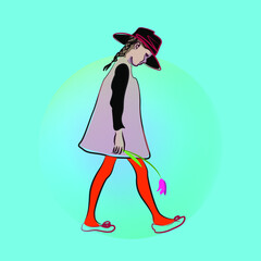 Sad fashionable girl illustration vector - 367066001
