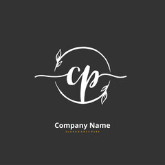 C P CP Initial handwriting and signature logo design with circle. Beautiful design handwritten logo for fashion, team, wedding, luxury logo.