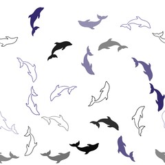 Obraz premium Dark Pink, Blue vector seamless backdrop with ocean dolphins. Modern abstract illustration with sea dolphins. Pattern for wildlife ad, booklets.
