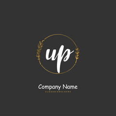 U P UP Initial handwriting and signature logo design with circle. Beautiful design handwritten logo for fashion, team, wedding, luxury logo.