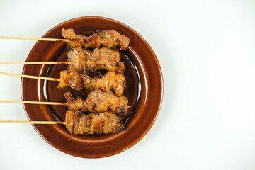 Pork slide skewer grill photo on white background
