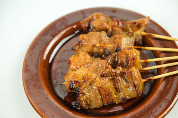Pork slide skewer grill photo on white background
